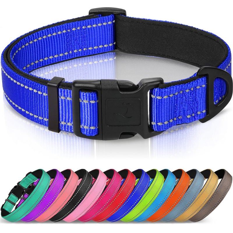 Joytale Reflective Dog Collar, Soft Neoprene Padded, Metal D-Ring, Nylon Pet Collar Adjustable for Large Dogs, Navy Blue, L - Image 1